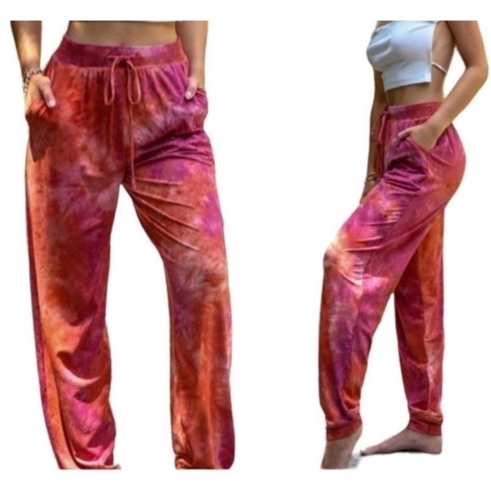 Ninexis Women Tie Dye Joggers Pink Purple‎ Orange Drawstring Sweatpants NWT